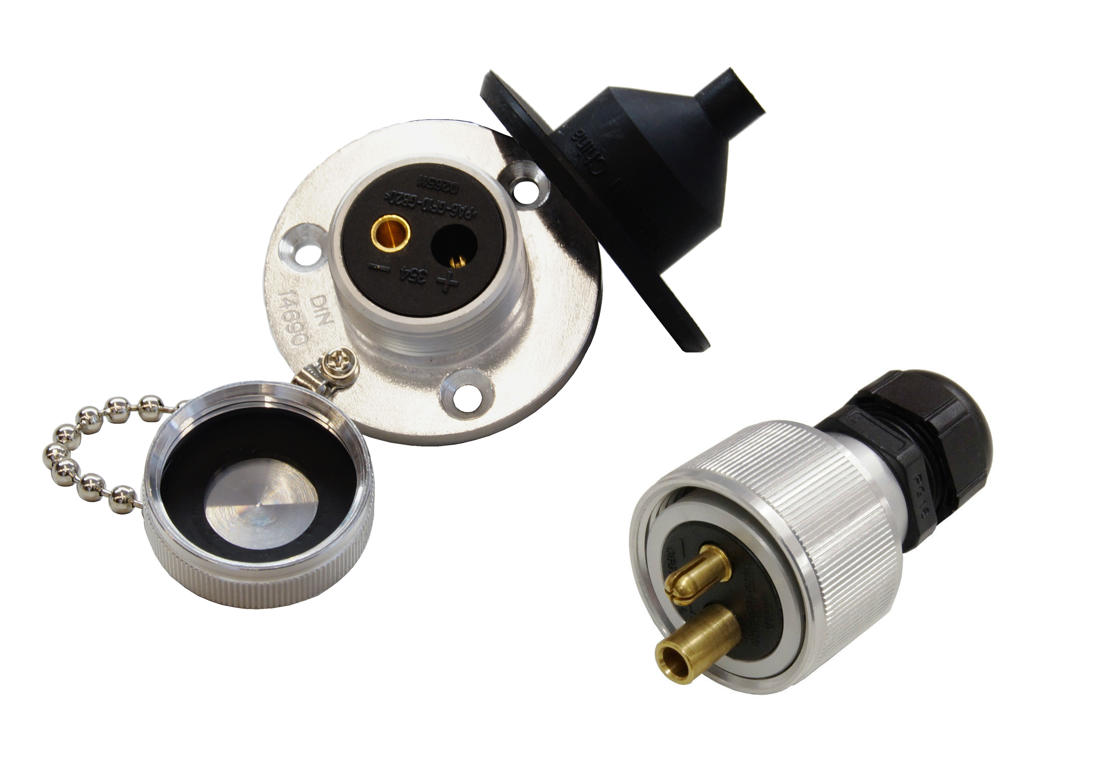 Stecker & Steckdose Set | 2 polig | Aluminium | DIN 14690 | Überwurfmutter | THW, Feuerwehr, Militär