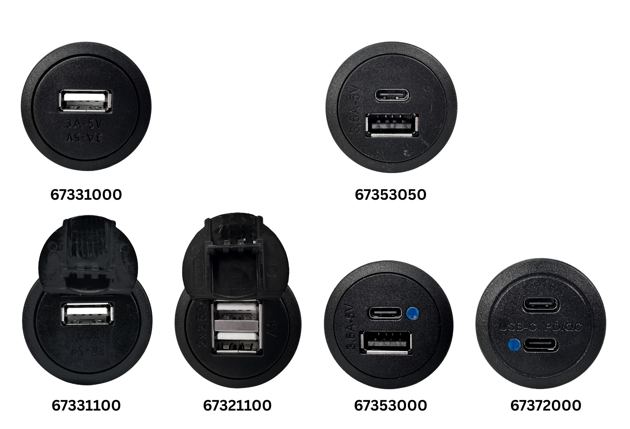 Einbau USB Power Steckdosen | Typ A o. B | 1-fach o. 2-fach | mit oder ohne Deckel | ProCar