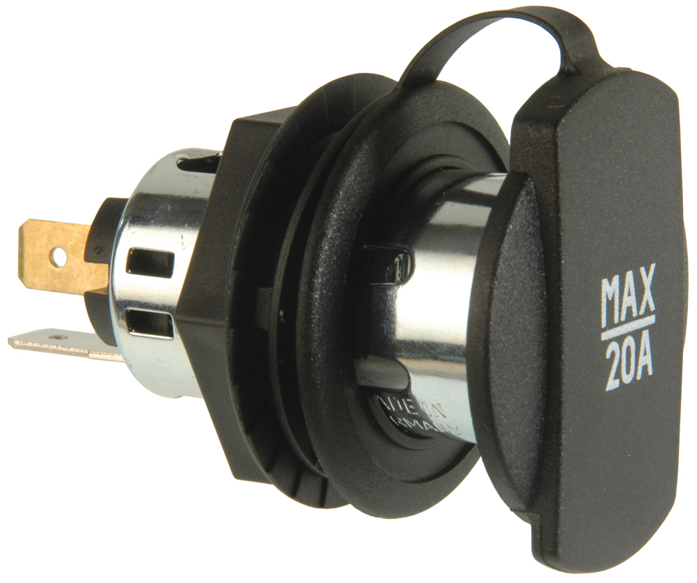 Steckdose | 20A | Schwarz | Powersteckdose mit Schraubgewinde - 12V-24V