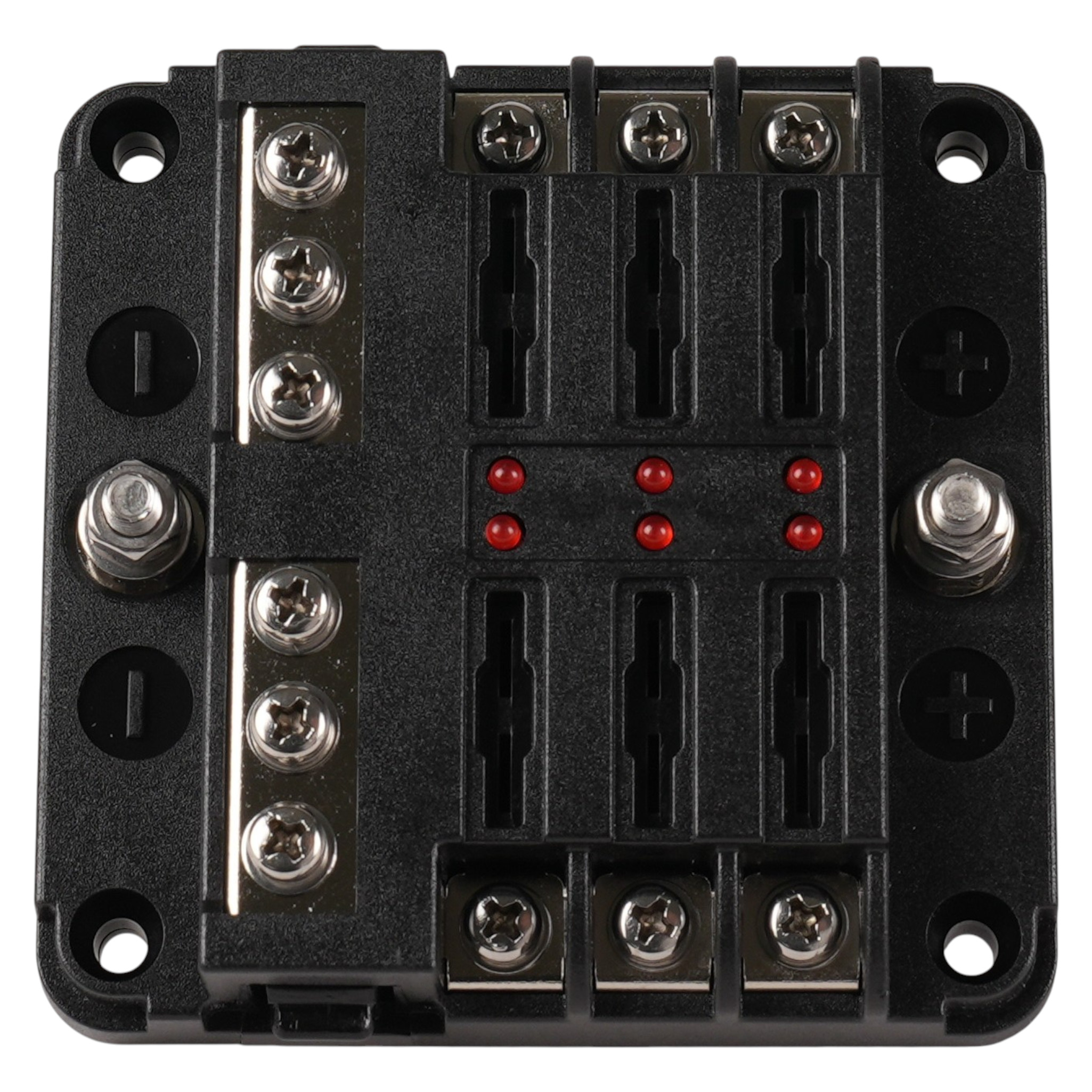 KFZ Sicherungskasten mit LED | 6 Kanal | ATO Flachsteck-Sicherung | 9-32VDC | Max. 100A-30A